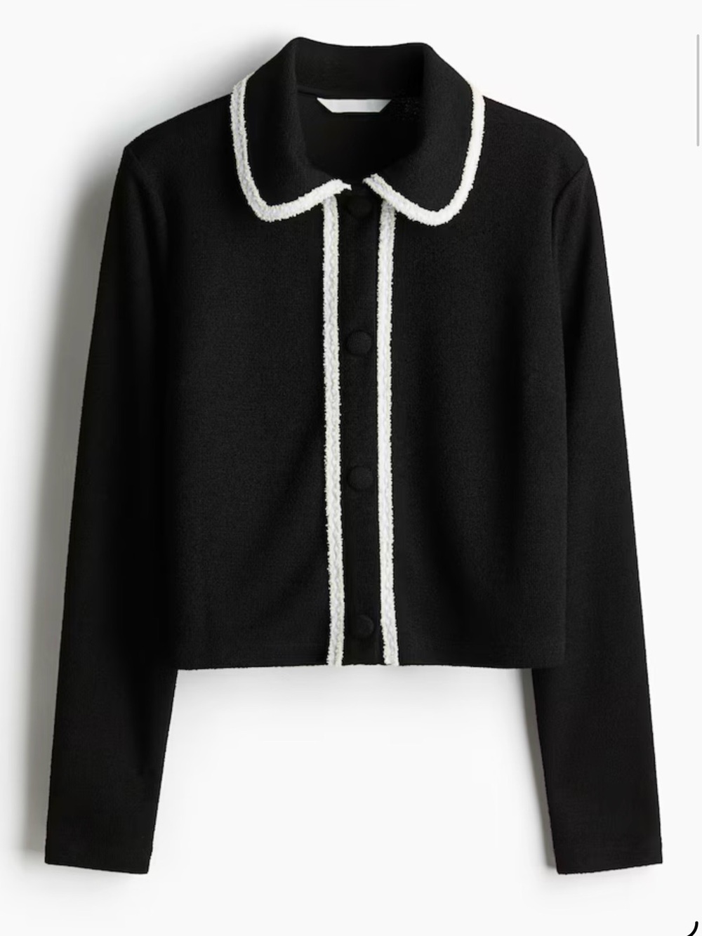 H&M Snapped Black Cropped Black Sweater with Accent Boucle Trim